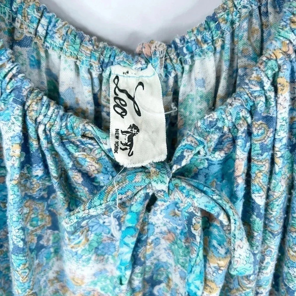 Vintage 70s Prairie Dress Paisley Blue White Tiered Floral Peasant Leo New York - Picture 8 of 11